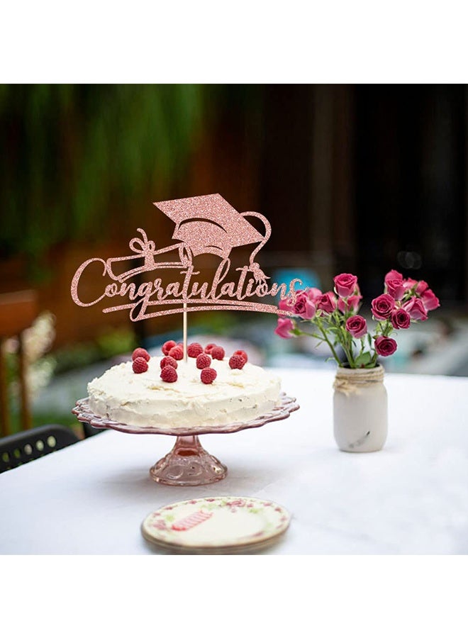 Wffo 6PCS Congratulations Graduate Cake Toppers - 3 Styles - Sparkling Graduation Cap Cake Decorations - Graduation Theme Party Supplies - Suitable for Elementary/Middle/High School/College Graduation Parties - Silver and Gold and Rose Gold - Image 3